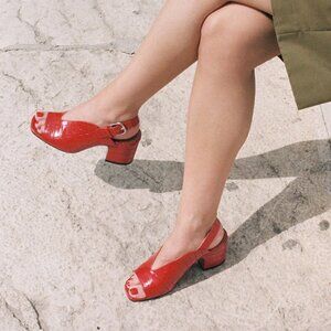 NOMASEI Baghera Sandals - Embossed Red Leather - Size 39 EU/8 US